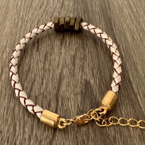 Half United Brass Honeycomb & White Worn Braided Leather Adjustable bracelet GUC - Picture 6 of 10